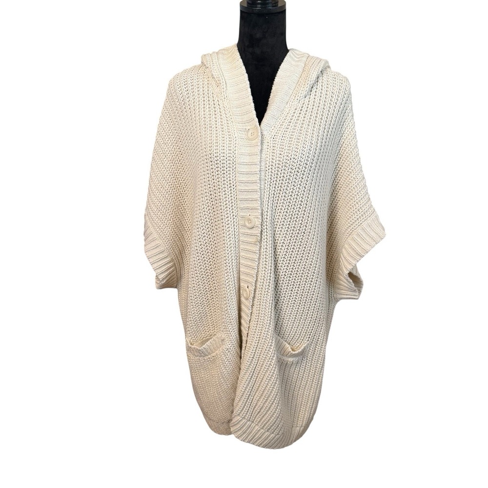 Aerie Cardigan Hoodie Cape Womens XS/S Cream Chunky Button Up Knit Oversized